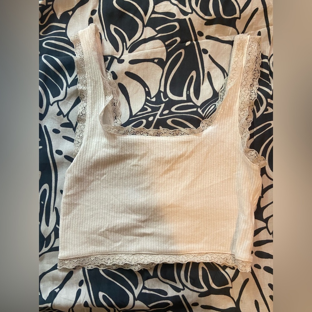 Lace Square Neck Cropped White Tank Top